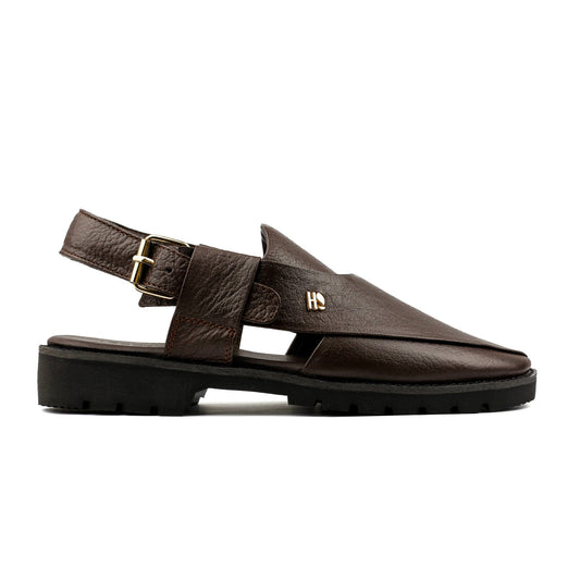 BROWN TEXTURED LEATHER SANDAL - Hi-Street