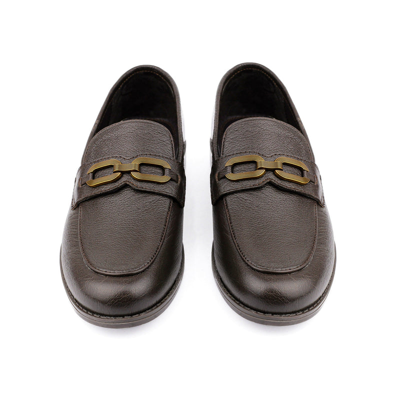 BROWN TEXTURED LEATHER SHOES - Hi-Street
