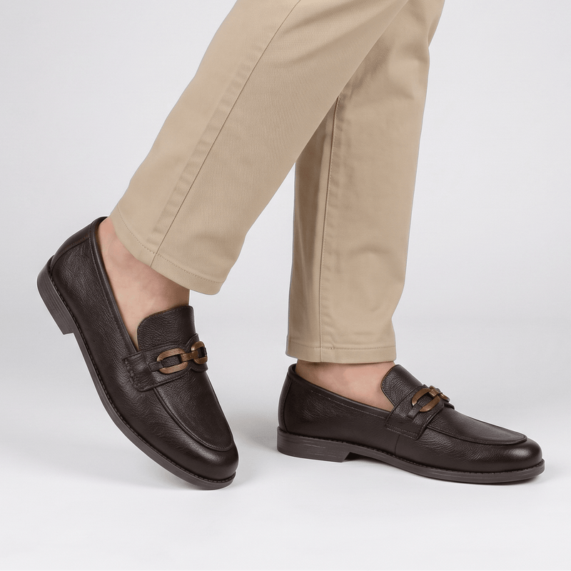 BROWN TEXTURED LEATHER SHOES - Hi-Street