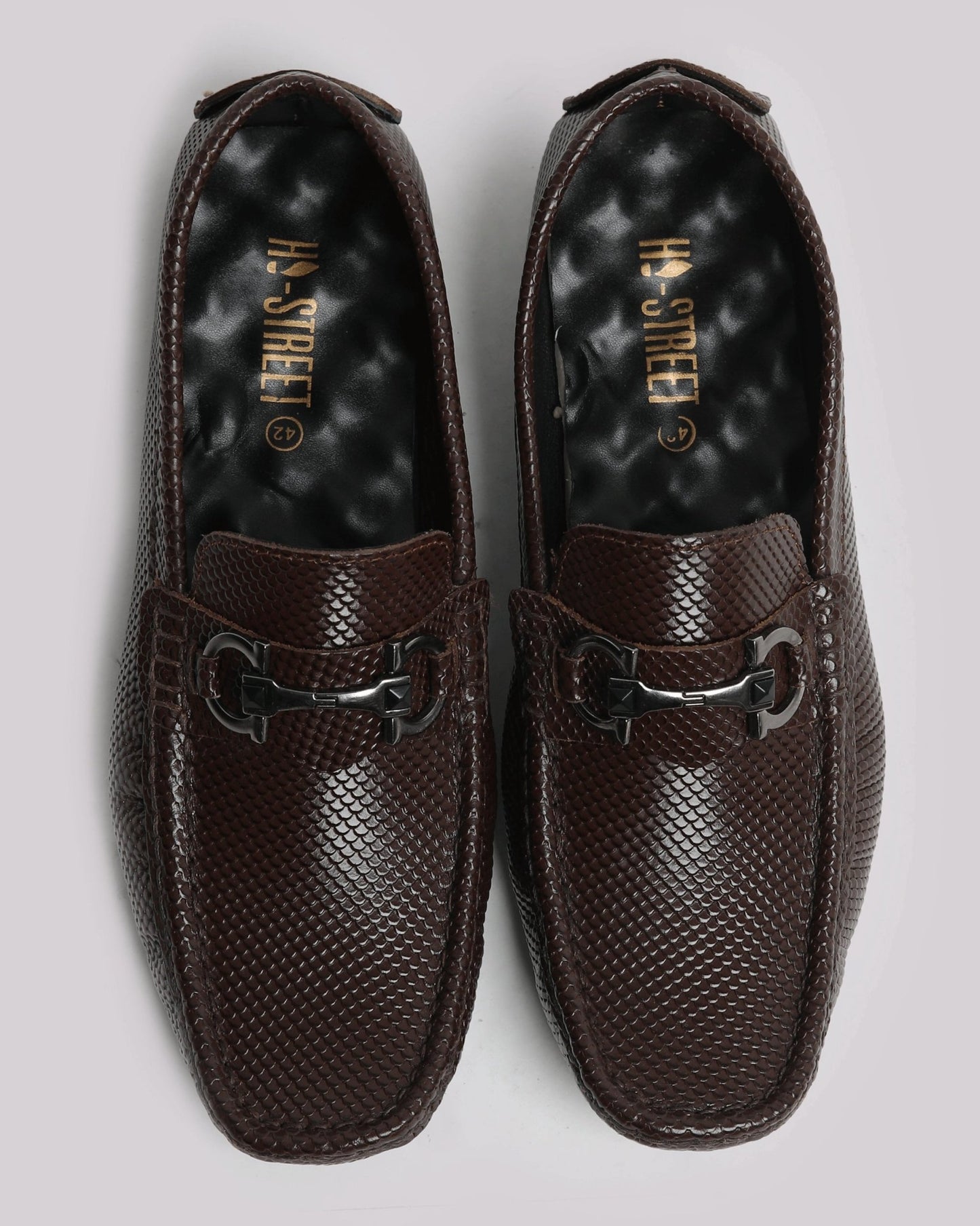 Brown Textured Leather Shoes - Hi-Street