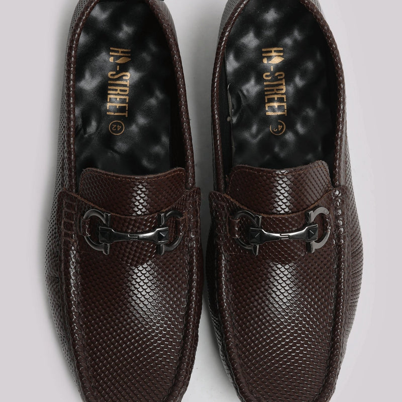 Brown Textured Leather Shoes - Hi-Street