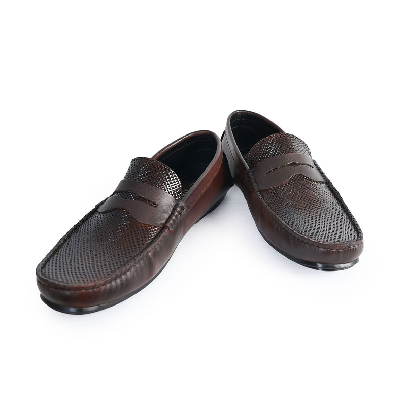 BROWN TEXTURED LEATHER SHOES - Hi-Street