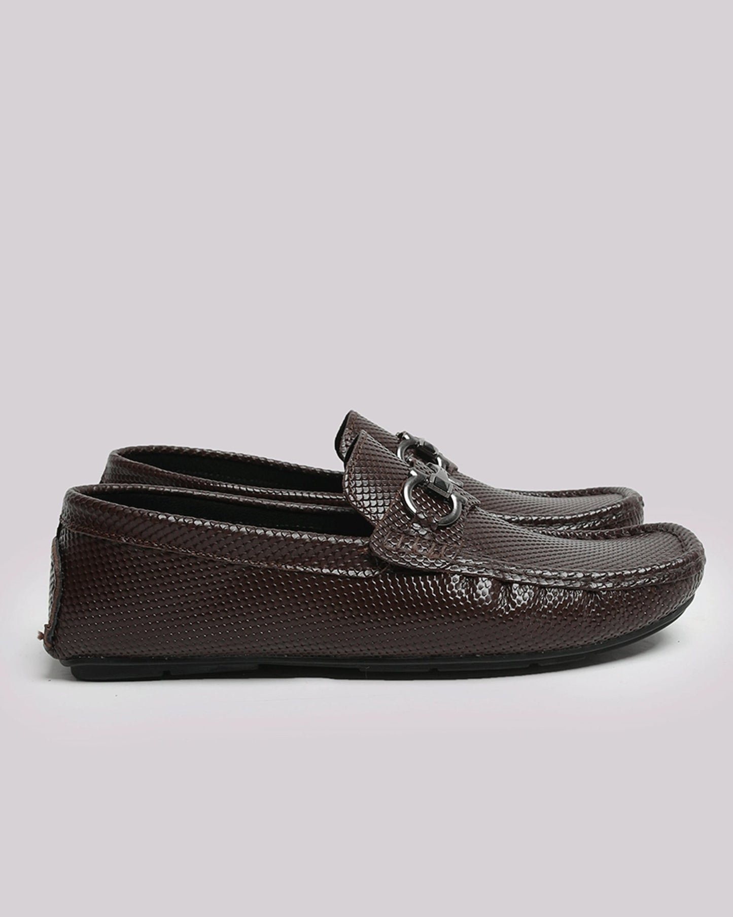 Brown Textured Leather Shoes - Hi-Street