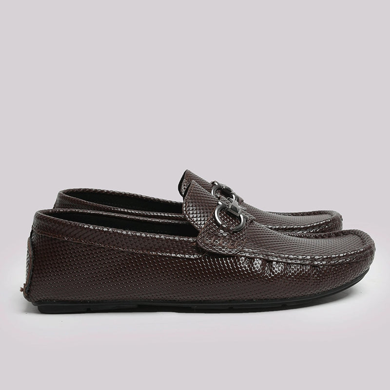 Brown Textured Leather Shoes - Hi-Street