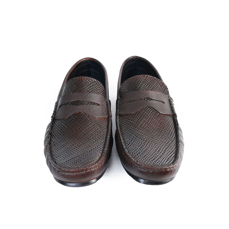 BROWN TEXTURED LEATHER SHOES - Hi-Street
