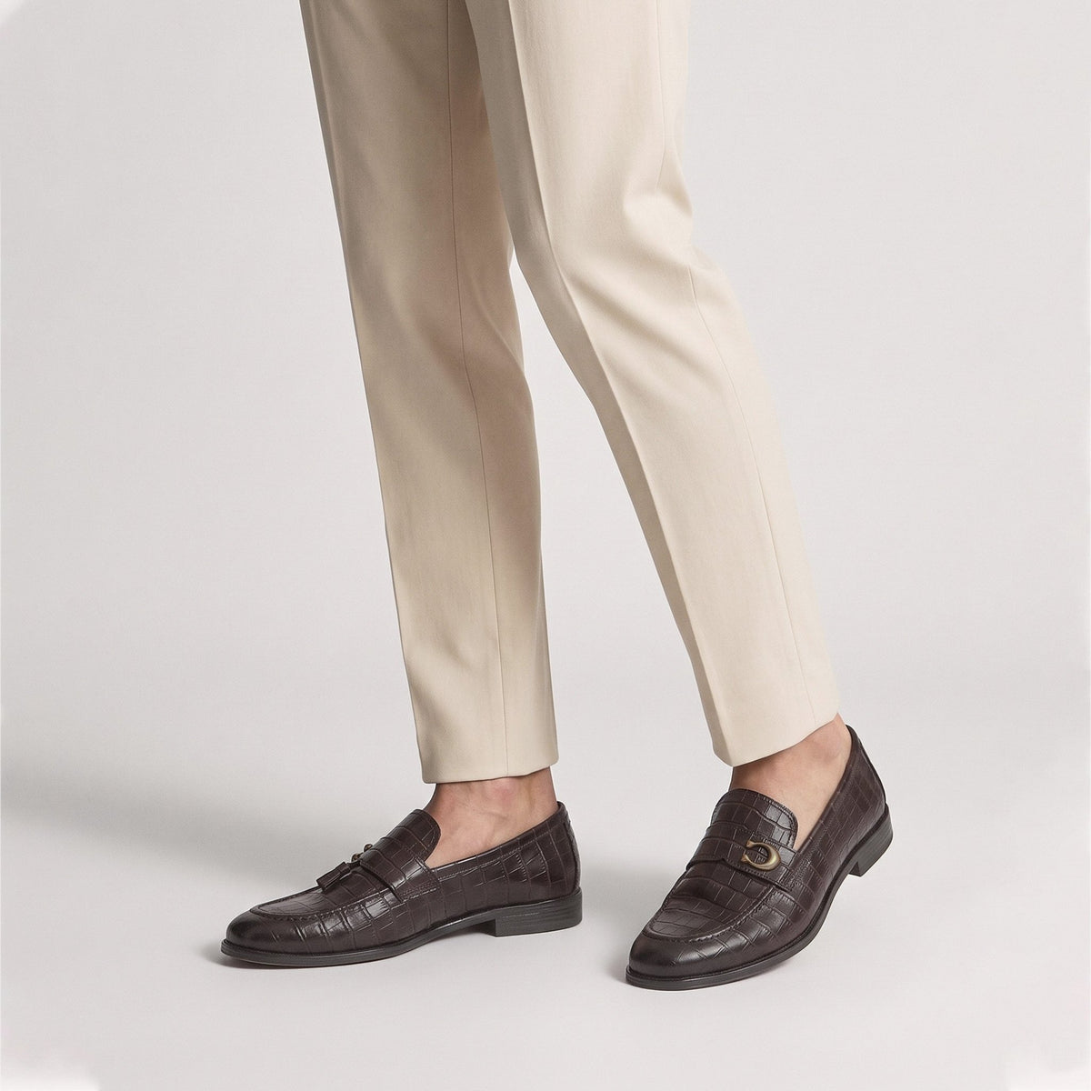 BROWN TEXTURED LEATHER SHOES - Hi-Street