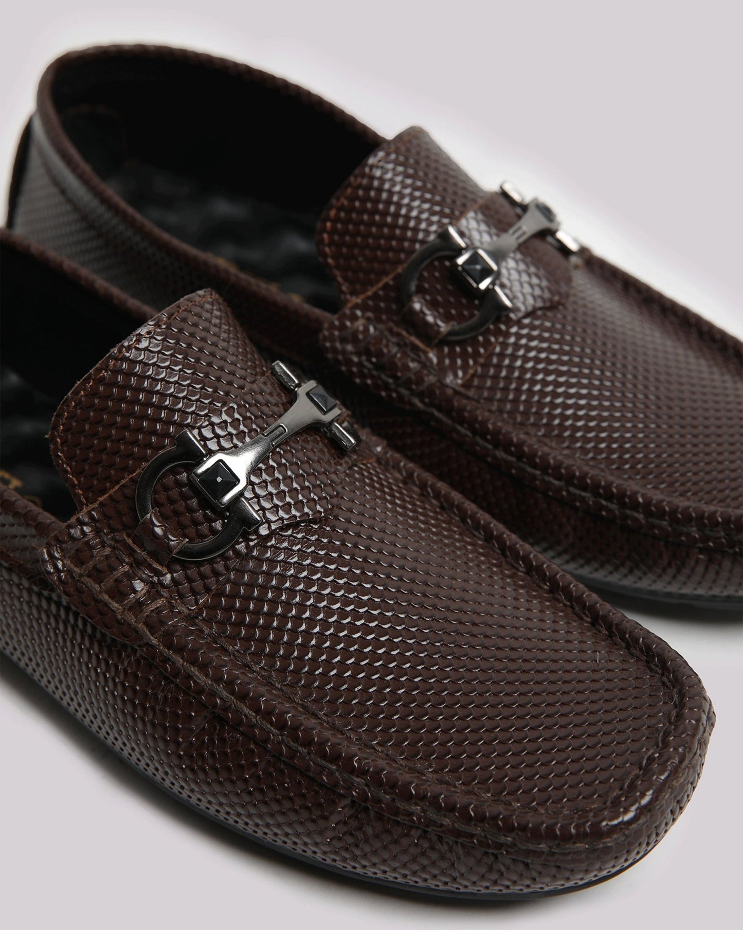 Brown Textured Leather Shoes - Hi-Street