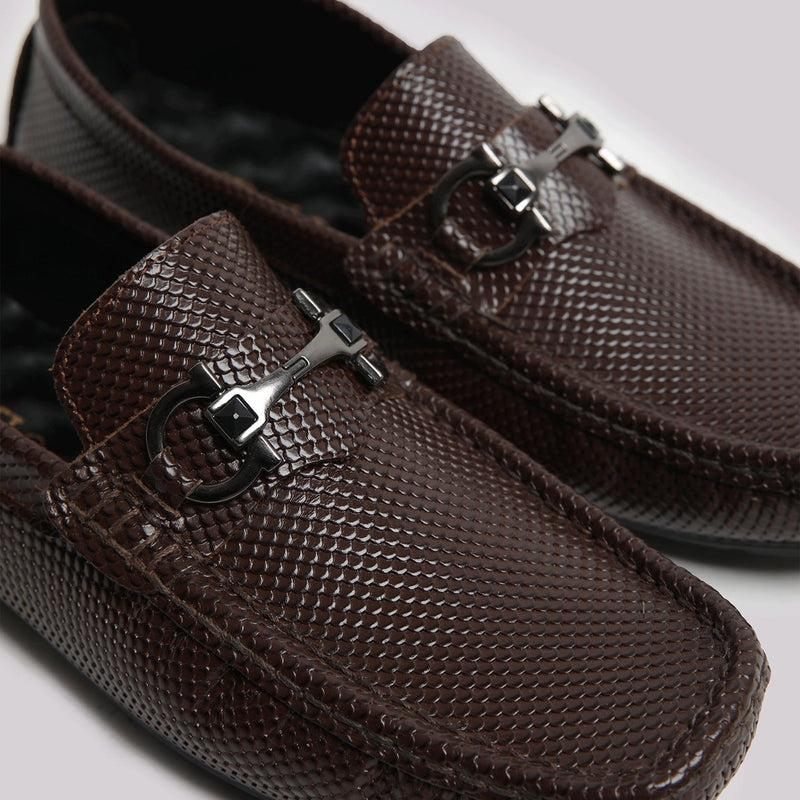Brown Textured Leather Shoes - Hi-Street