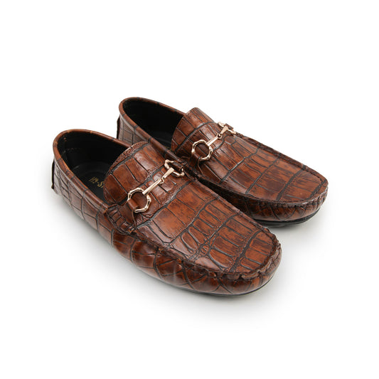 BROWN TEXTURED LEATHER SHOES - Hi-Street