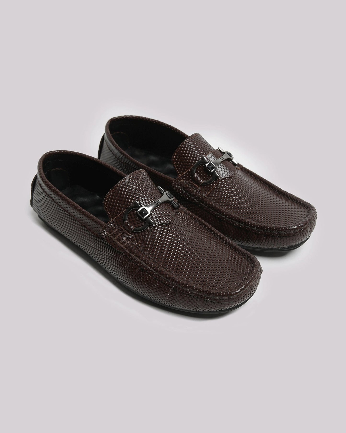Brown Textured Leather Shoes - Hi-Street