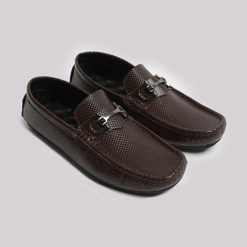 Brown Textured Leather Shoes - Hi-Street