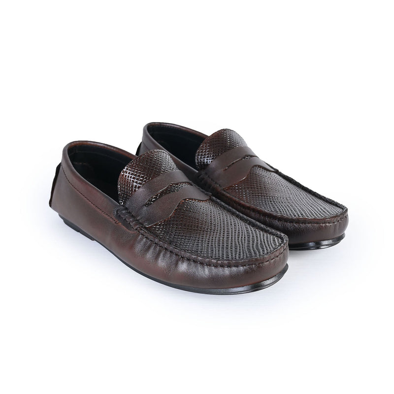 BROWN TEXTURED LEATHER SHOES - Hi-Street