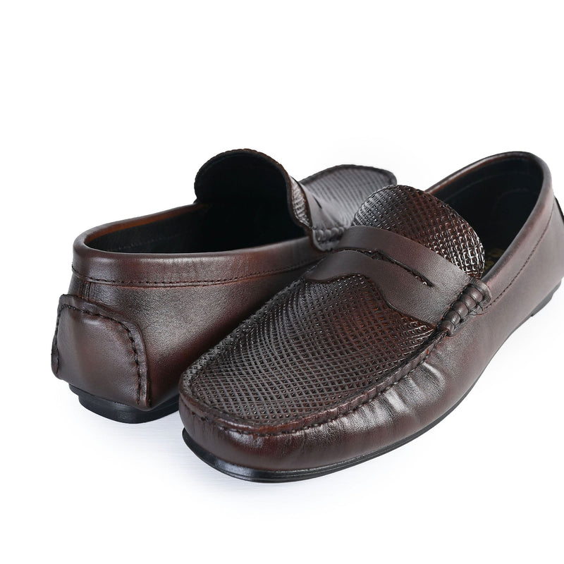 BROWN TEXTURED LEATHER SHOES - Hi-Street