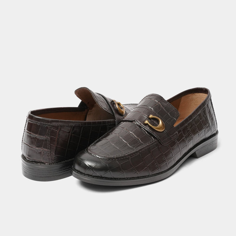BROWN TEXTURED LEATHER SHOES - Hi-Street