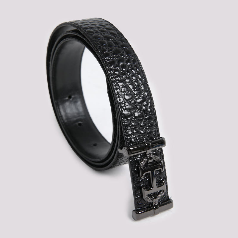 Classic Black Textured Leather Belt - Hi-Street