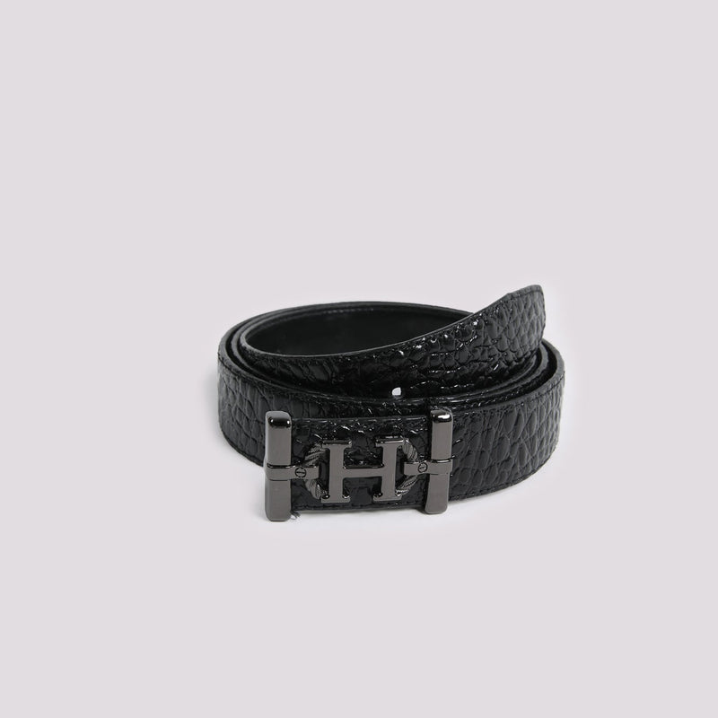 Classic Black Textured Leather Belt - Hi-Street
