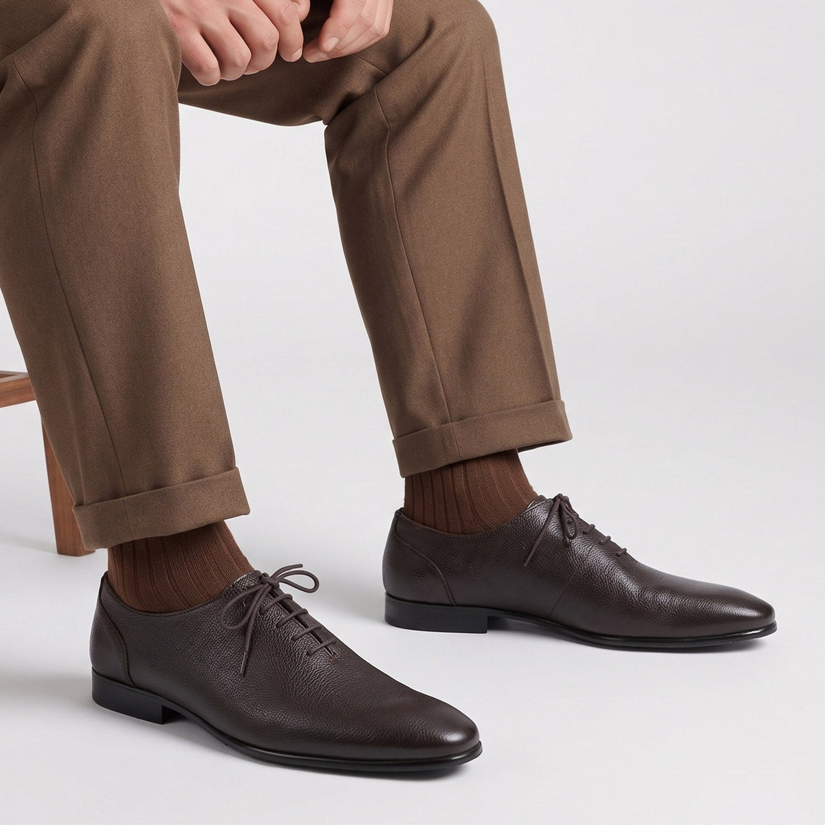 COFEE MILLED LEATHER LACE UP SHOES - Hi-Street