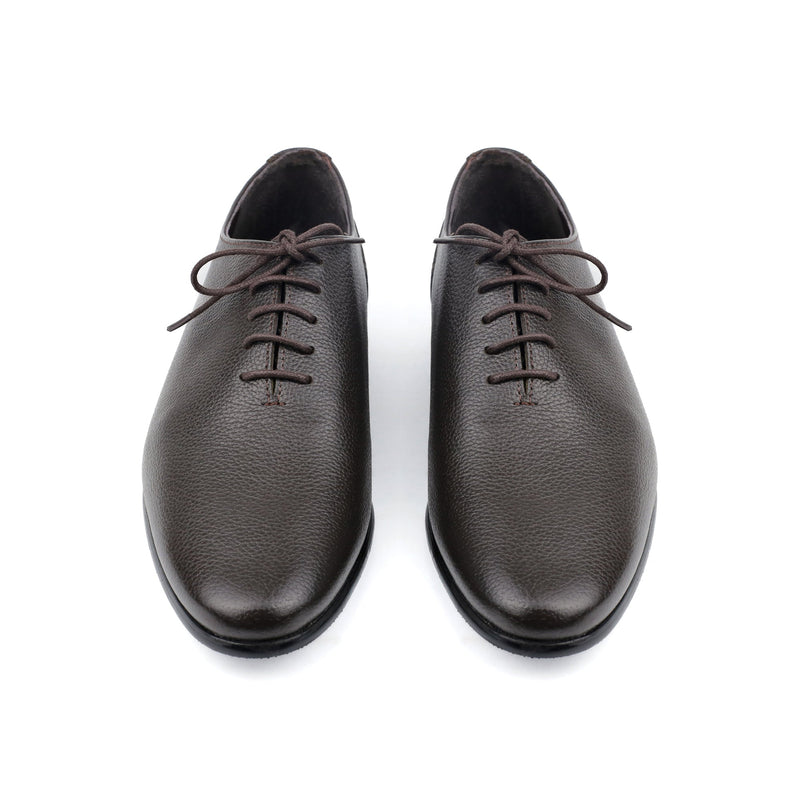 COFEE MILLED LEATHER LACE UP SHOES - Hi-Street