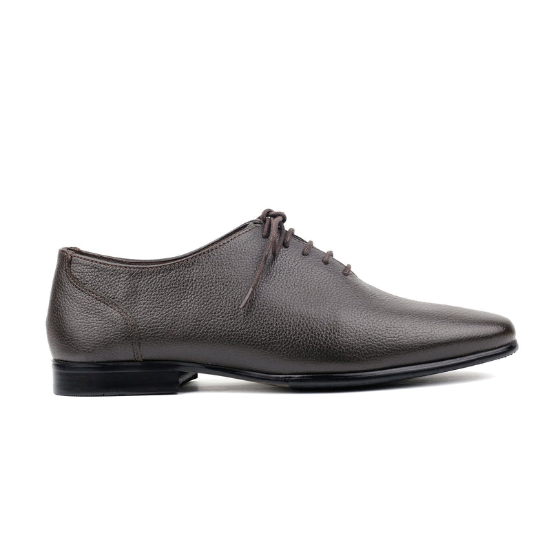 COFEE MILLED LEATHER LACE UP SHOES - Hi-Street