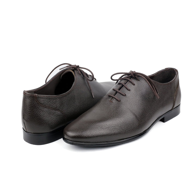 COFEE MILLED LEATHER LACE UP SHOES - Hi-Street