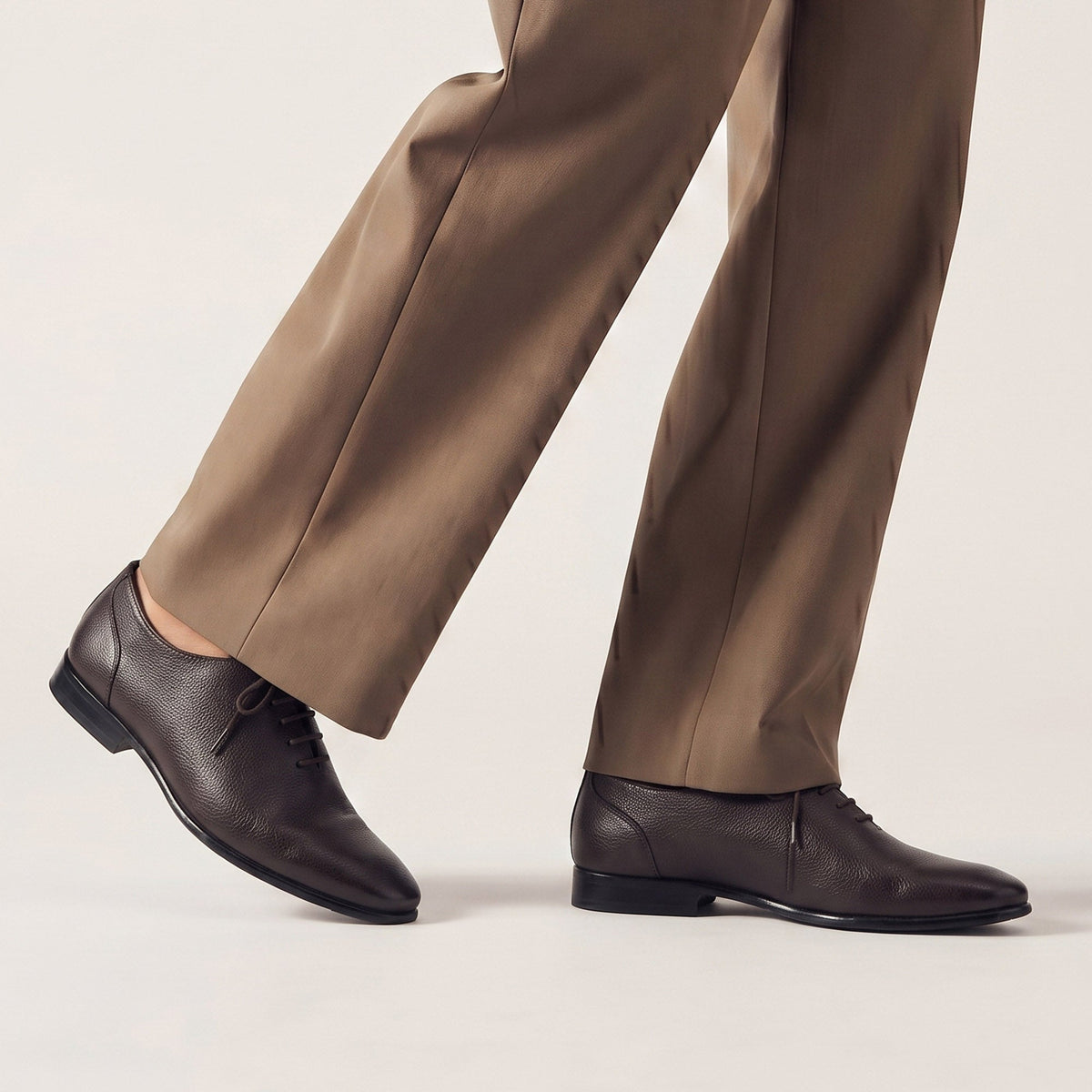 COFEE MILLED LEATHER LACE UP SHOES - Hi-Street