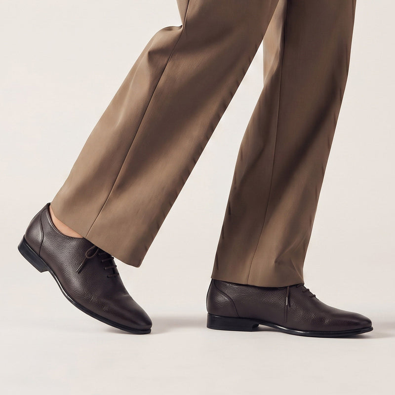 COFEE MILLED LEATHER LACE UP SHOES - Hi-Street