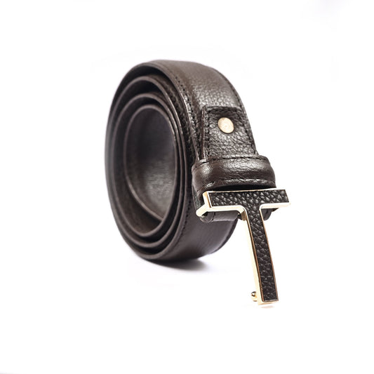 COFFEE MILLED LEATHER BELT - Hi-Street