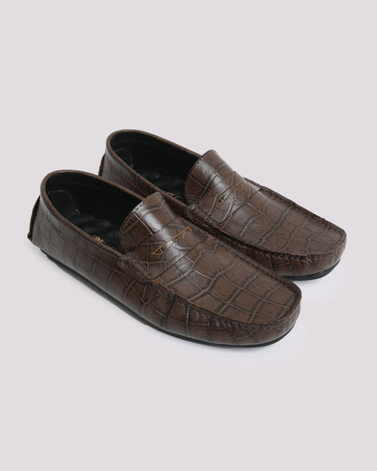 COFFEE TEXTURED LEATHER MOCCASIN - Hi-Street