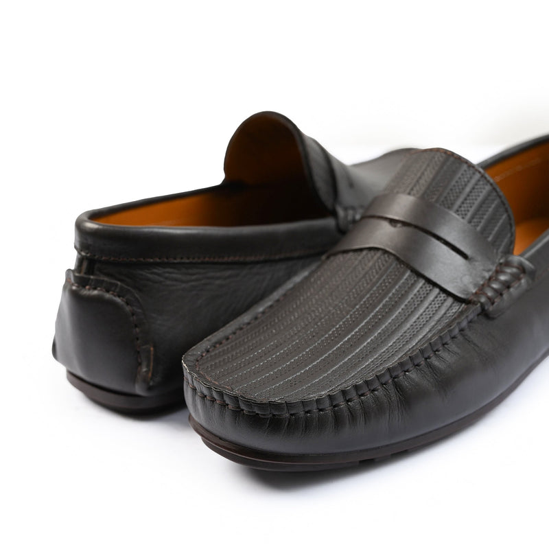COFFEE TEXTURED LEATHER MOCCASIN - Hi-Street