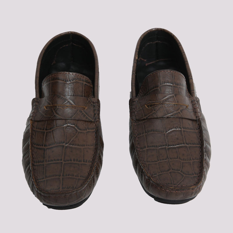 COFFEE TEXTURED LEATHER MOCCASIN - Hi-Street