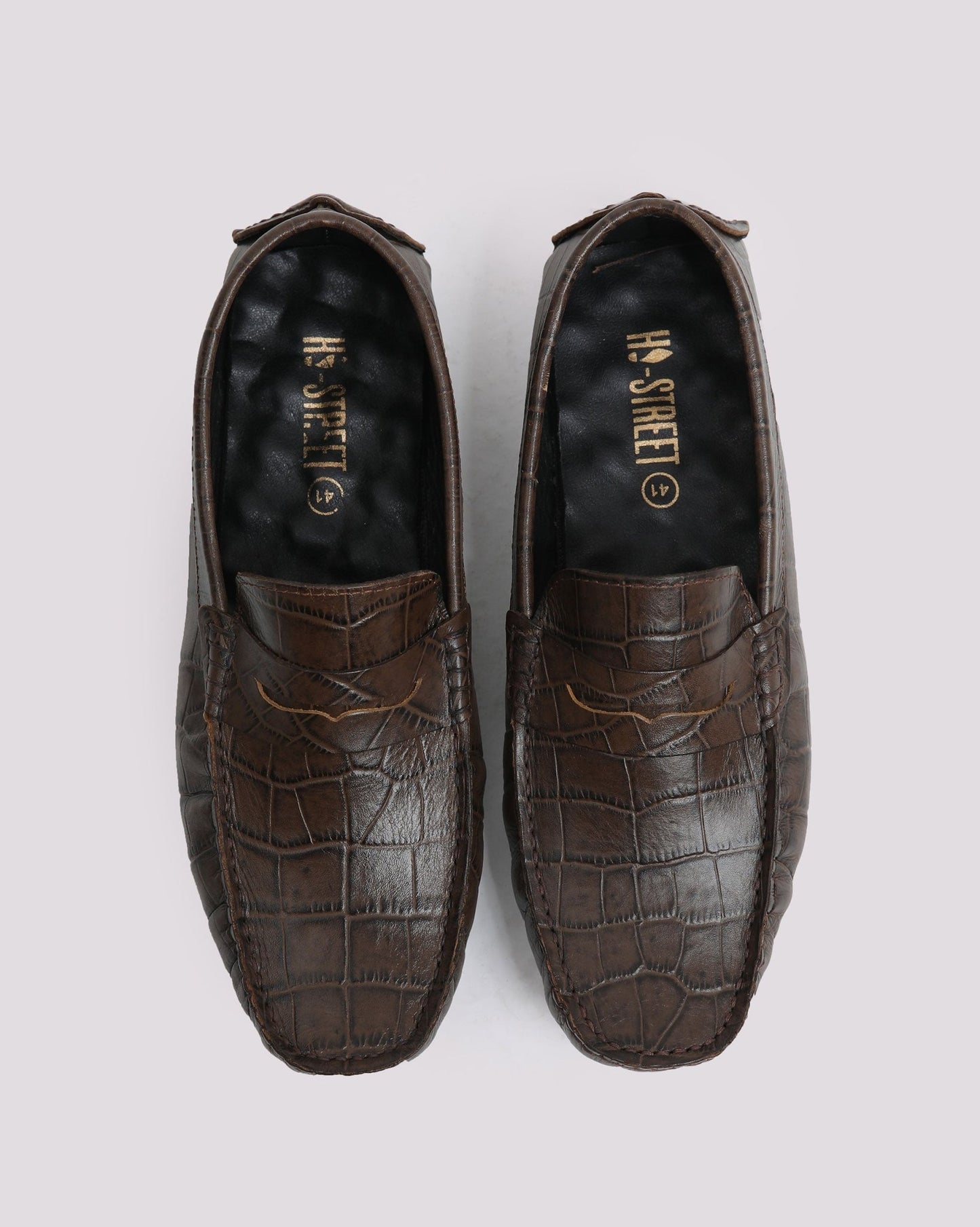 COFFEE TEXTURED LEATHER MOCCASIN - Hi-Street