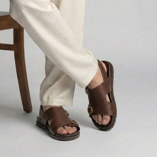 DOUBLE BUCKLE LEATHER SANDAL - Hi-Street