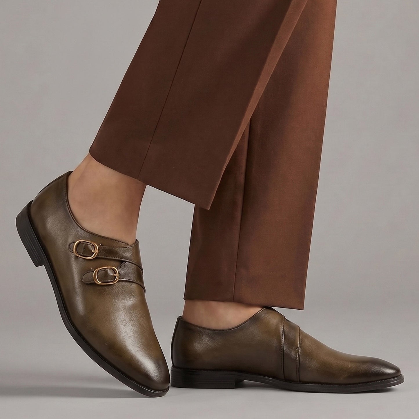 DOUBLE BUCKLE LEATHER SHOES - Hi-Street