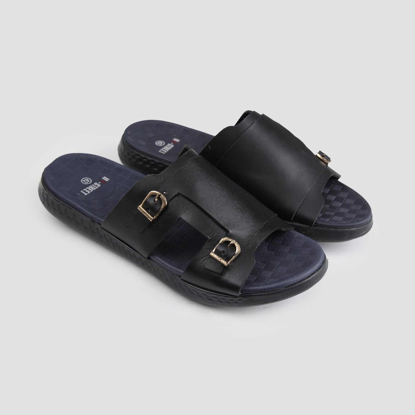 DOUBLE BUCKLE LEATHER SLIPPER - Hi-Street