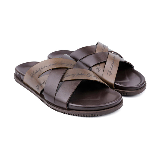 LASER TEXT LEATHER SLIPPER - Hi-Street
