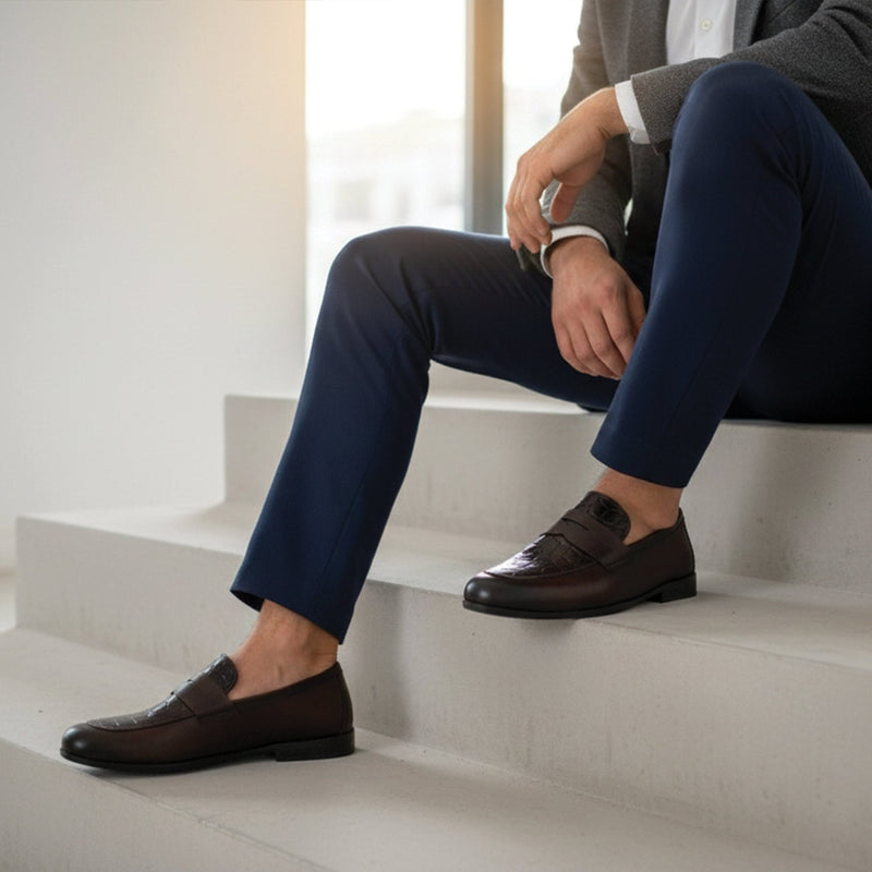 MAROON CROCO TEXTURED SHOES - Hi-Street