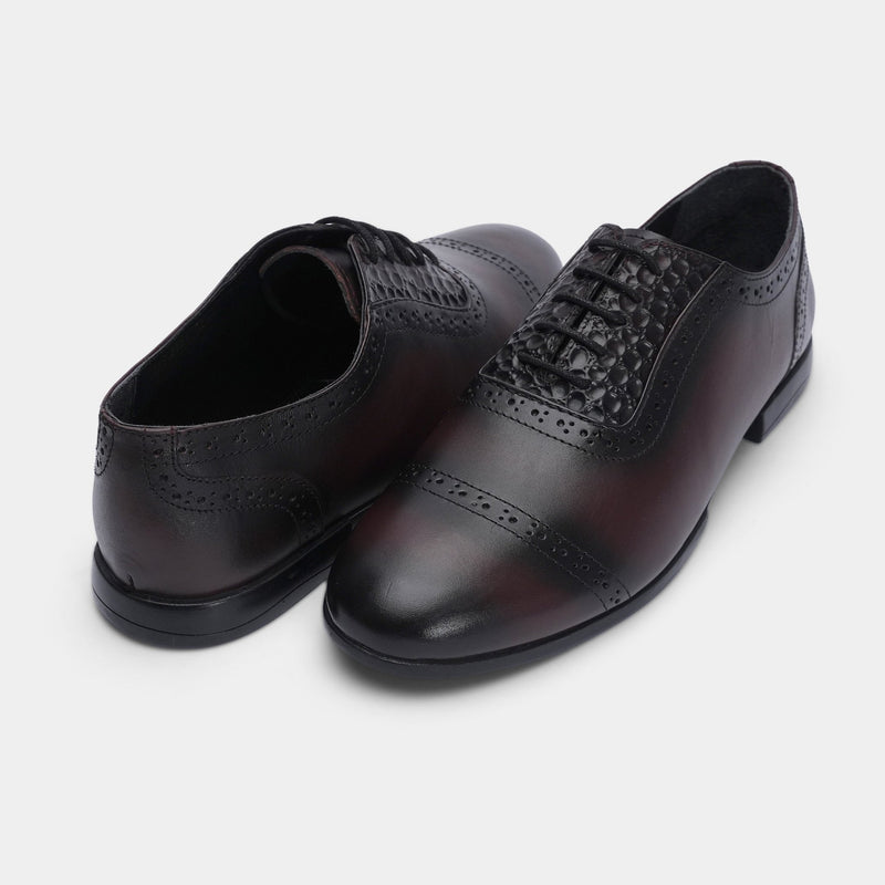 MAROON SPLIT LEATHER BROGUE SHOES - Hi-Street