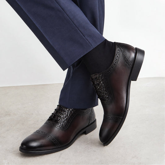 MAROON SPLIT LEATHER BROGUE SHOES - Hi-Street