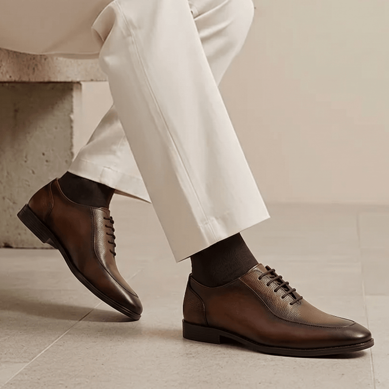 MILLED LEATHER LACE UP SHOES - Hi-Street