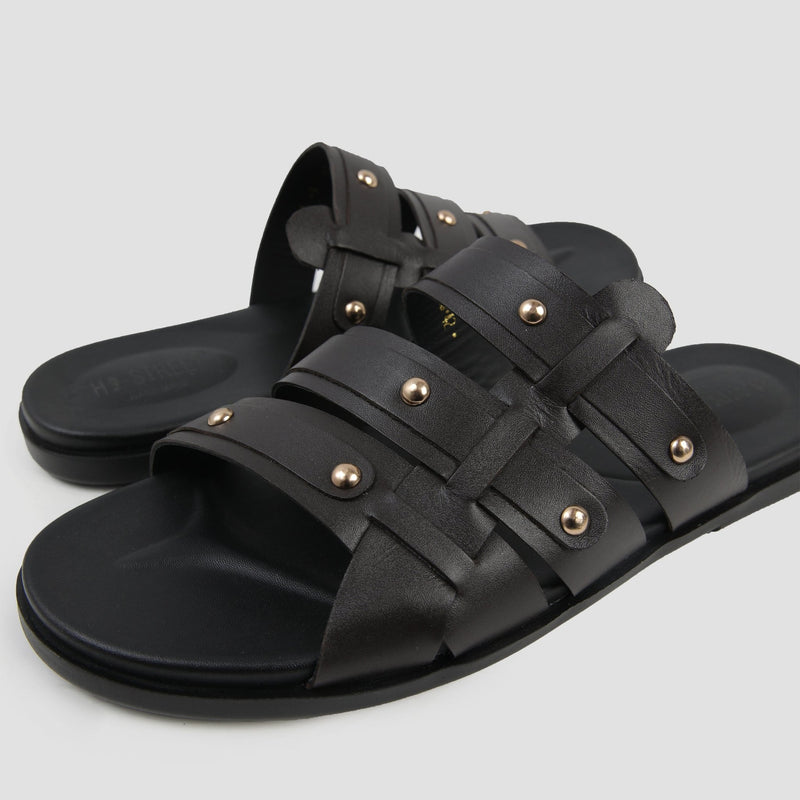 MULTI LEATHER STRAPE SLIPPER - Hi-Street