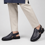 NAVY LEATHER TWO TONE SANDAL - Hi-Street