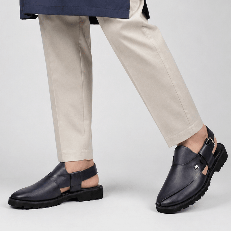 NAVY LEATHER TWO TONE SANDAL - Hi-Street