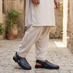 NAVY LEATHER TWO TONE SANDAL - Hi-Street