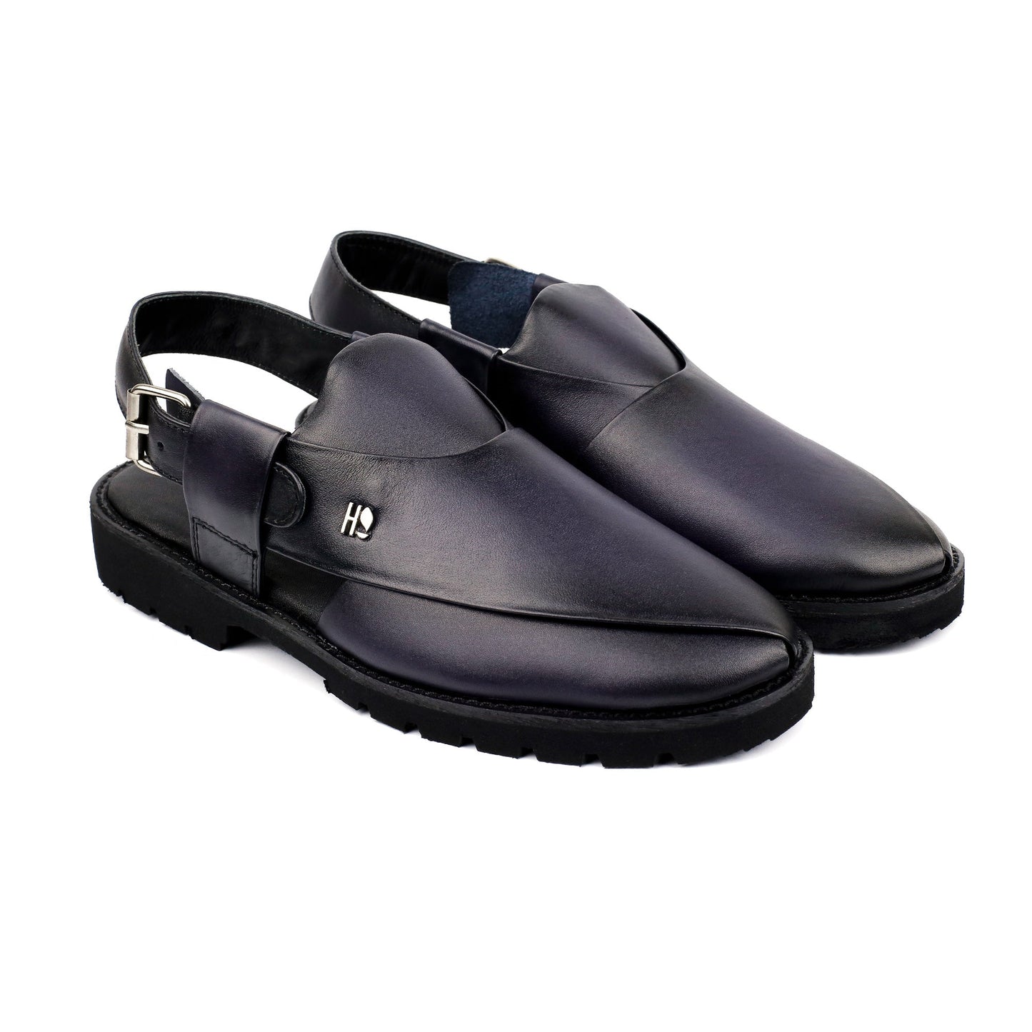 NAVY LEATHER TWO TONE SANDAL - Hi-Street