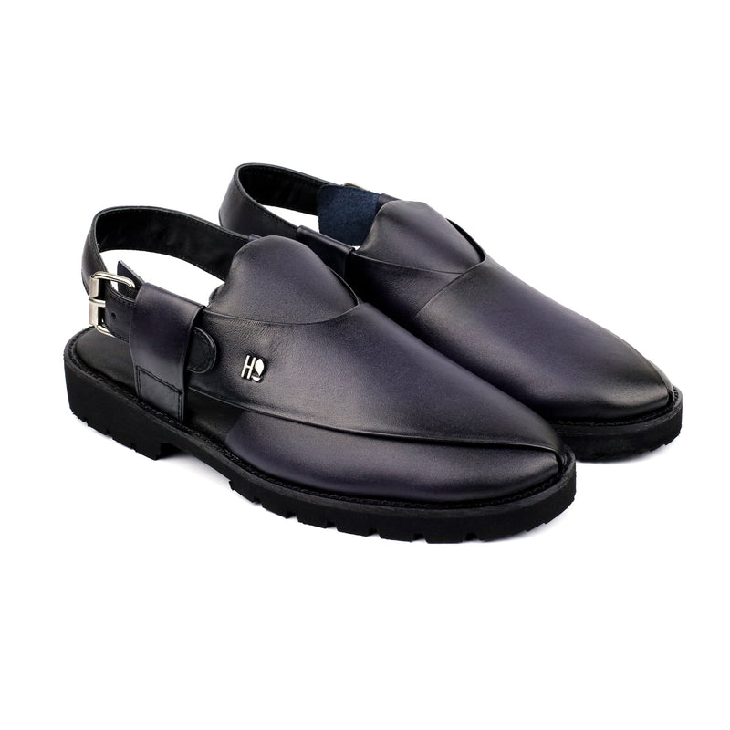 NAVY LEATHER TWO TONE SANDAL - Hi-Street
