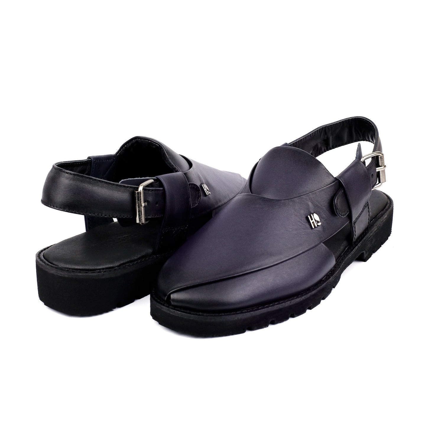 NAVY LEATHER TWO TONE SANDAL - Hi-Street