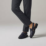 NAVY LEATHER TWO TONE SANDAL - Hi-Street