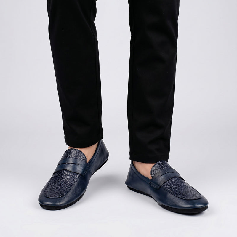 NAVY SOFT LEATHER SHOES - Hi-Street