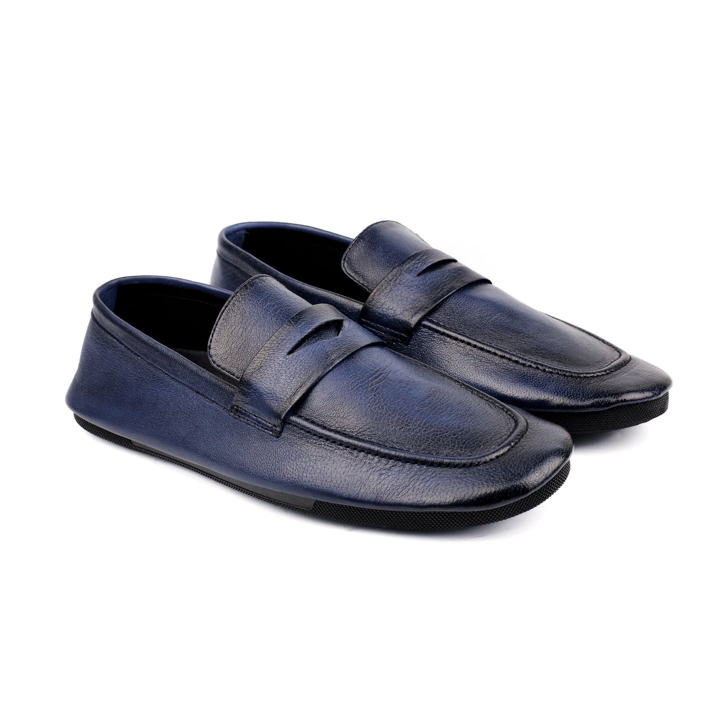 NAVY TWO TONE LEATHER LOAFERS - Hi-Street