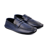 NAVY TWO TONE LEATHER LOAFERS - Hi-Street